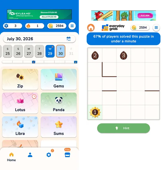 Main menu and puzzle