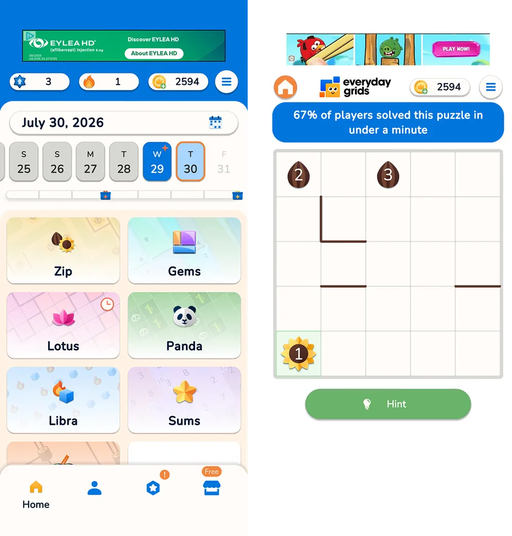 Main menu and puzzle