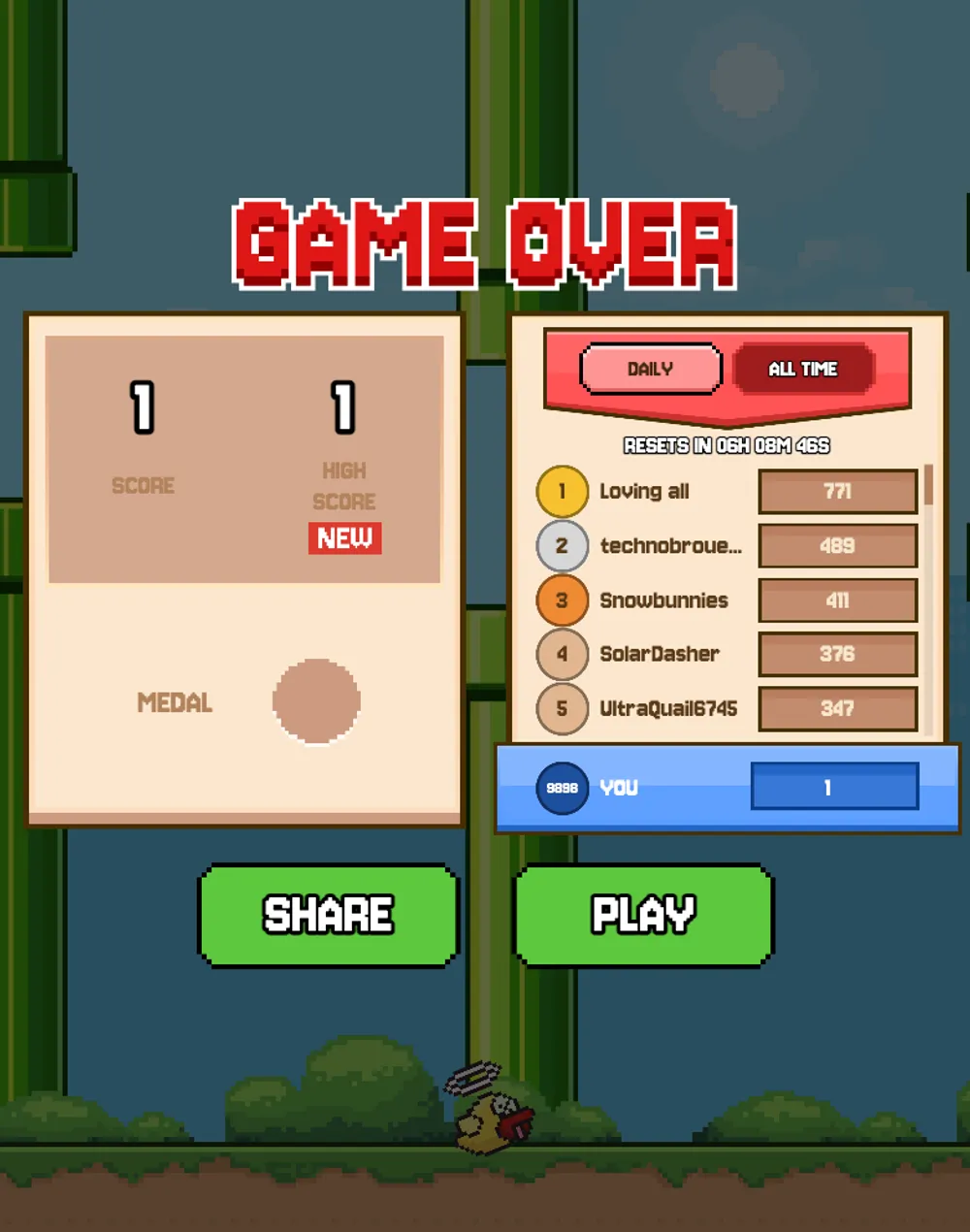 Game over screen