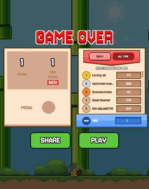 Game over screen