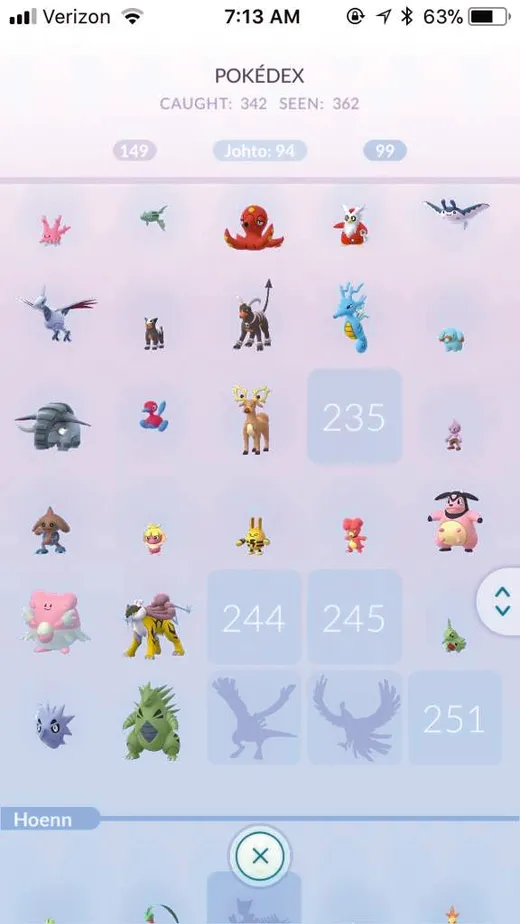 Pokémon Go pokédex