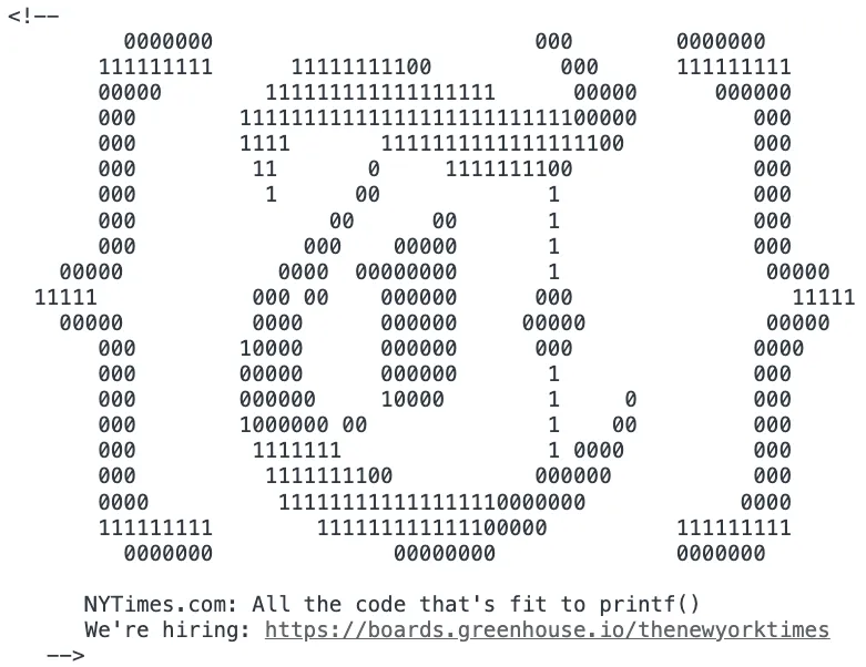 An image of The New York Times from the developer console.