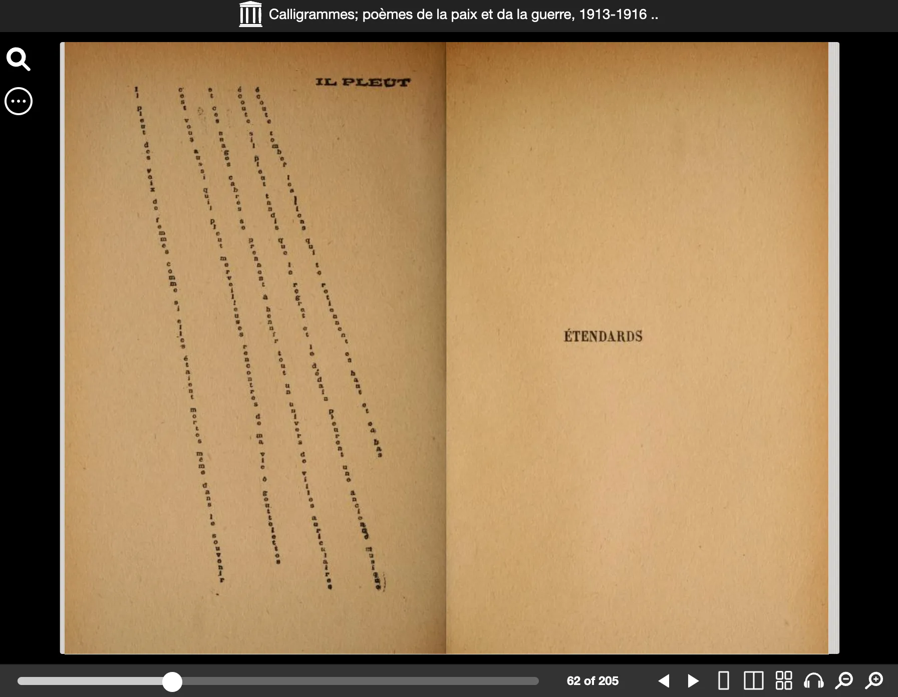 Screenshot of Guillaume Apollinaire’s Calligrammes.