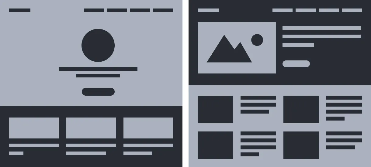 Wireframes boxes acting as placeholders in a grid design.