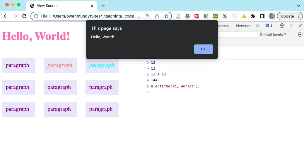Executing an alert function in the Console