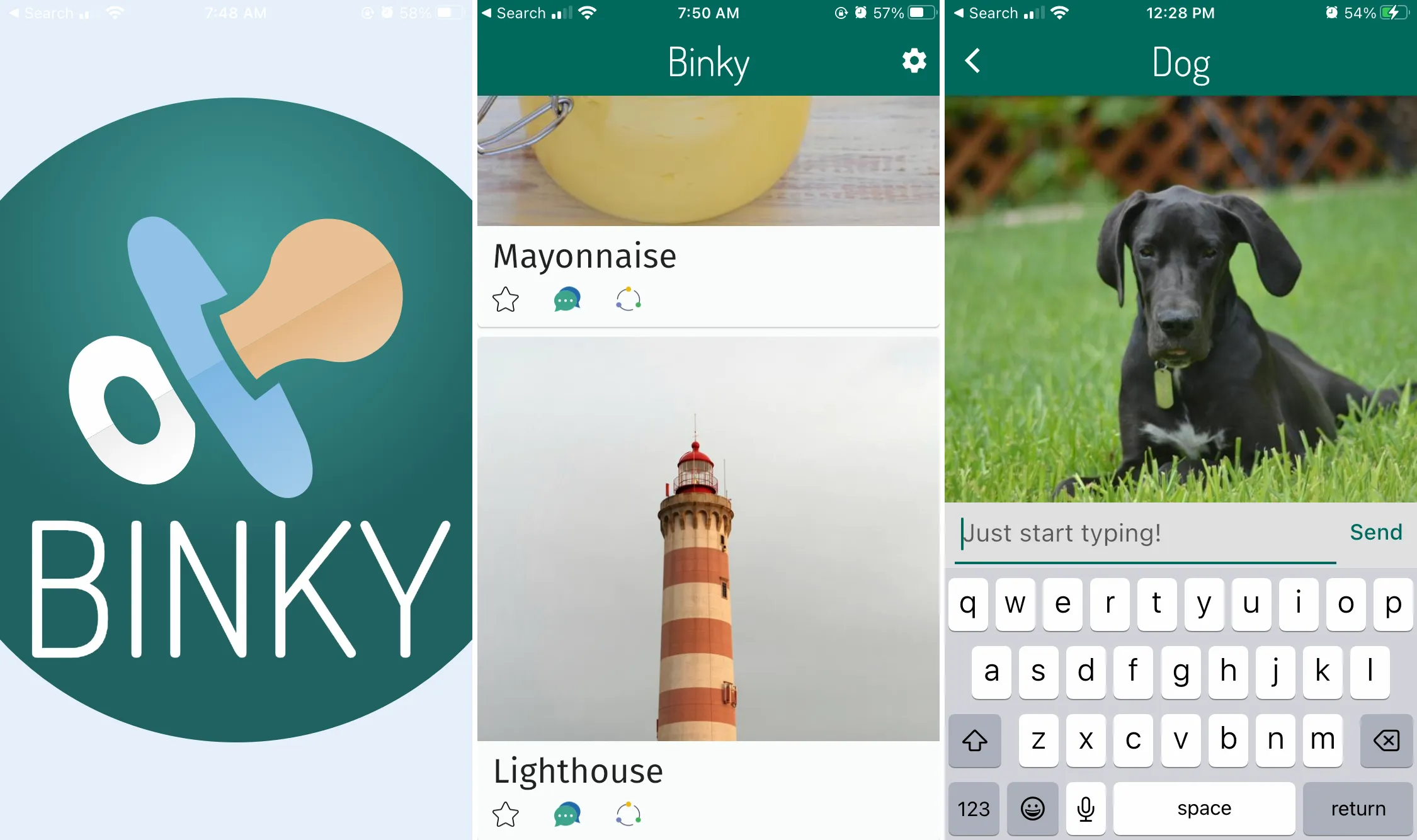 Screenshots of the real, fake Binky app