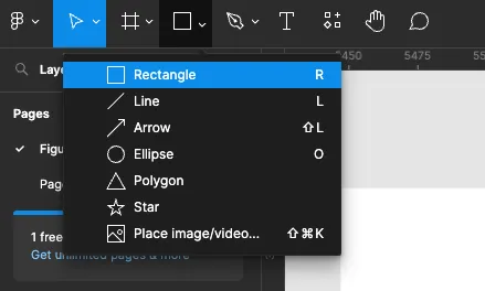 The Rectangle tool selected in Figma.