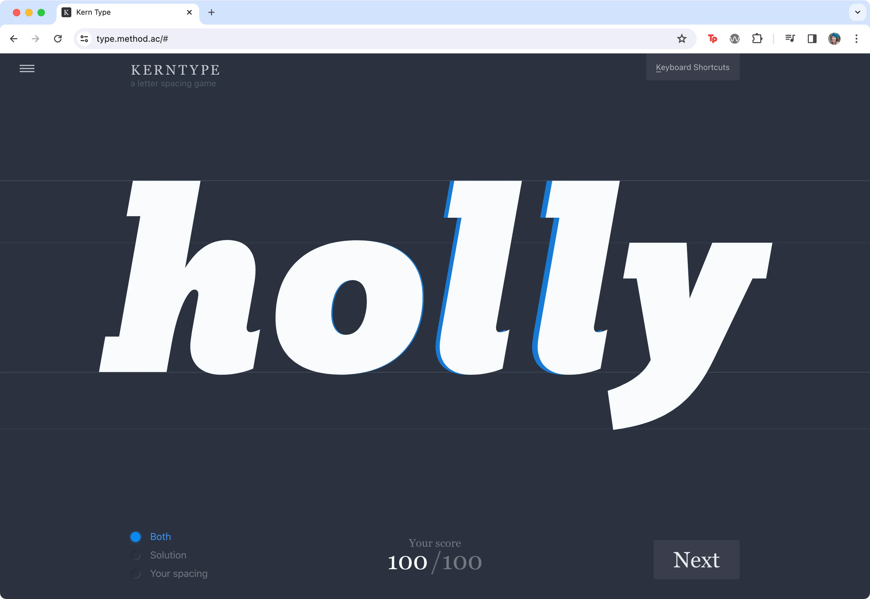 Screenshot of the online game Kern Type.