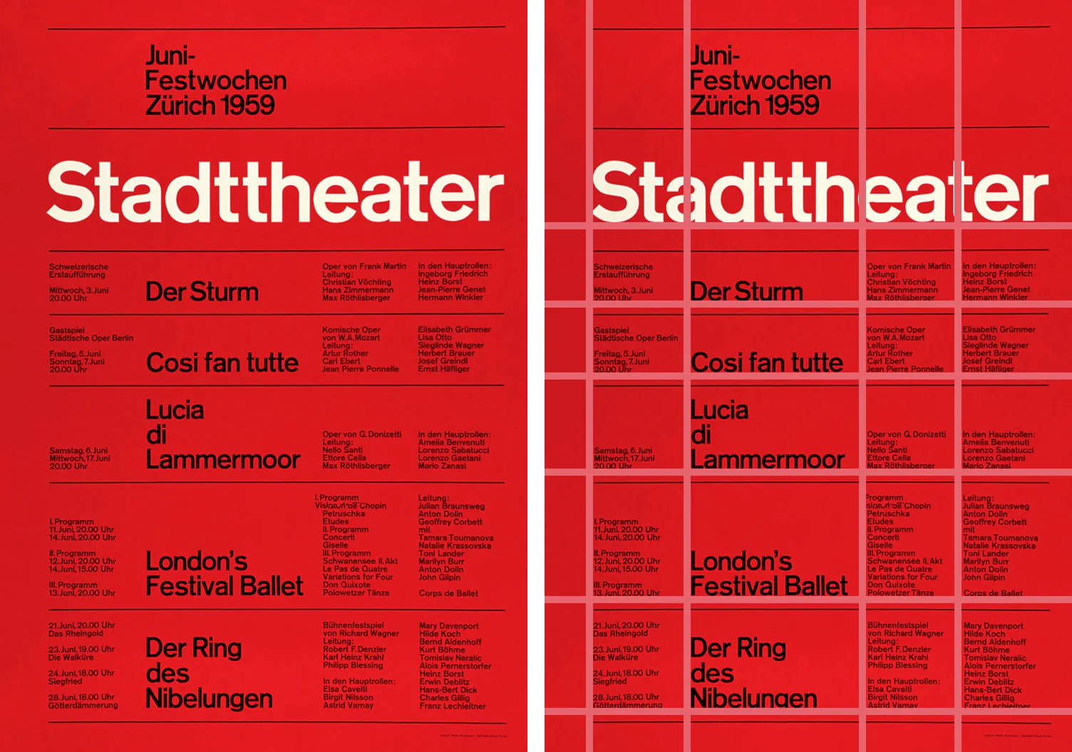 An example of Swiss design with bold headings and organized columns.