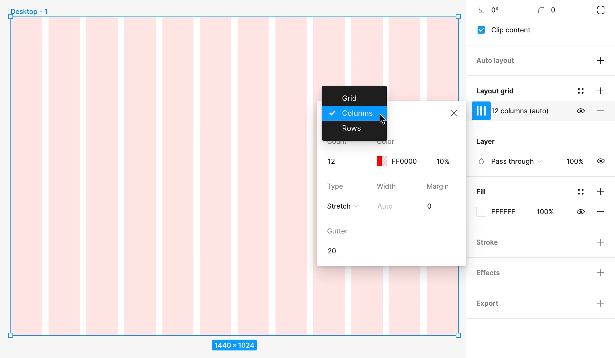 Layout grid interface in Figma