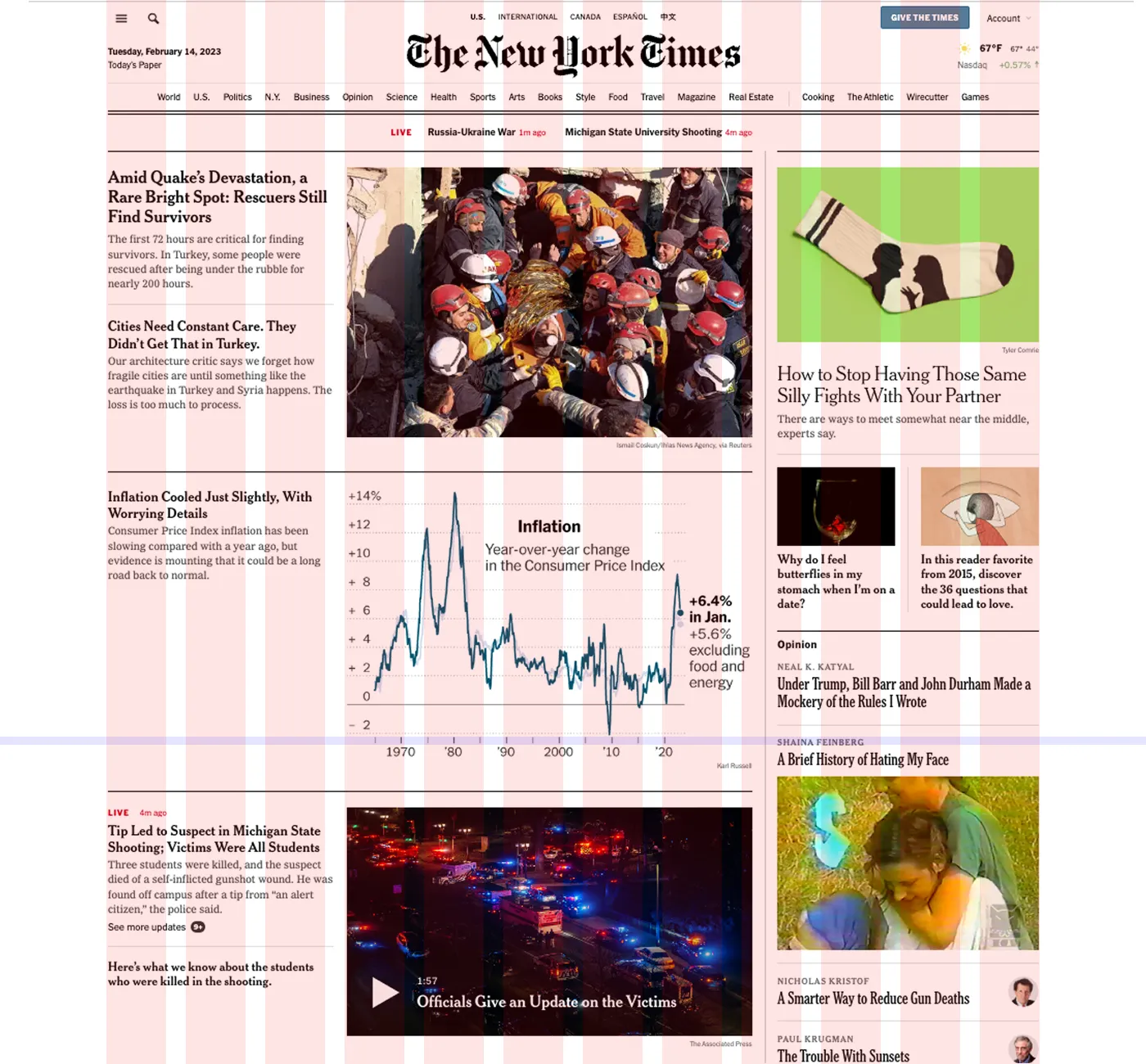 Screenshot of the New York Times website on a 12-column grid.