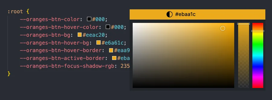 A screenshot for the color picker tool in Visual Studio Code. 