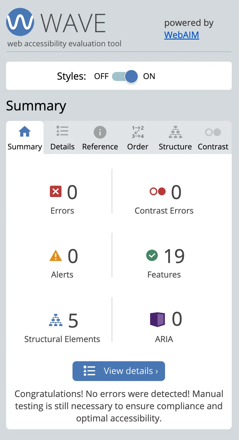 A screenshot of the WAVE accessibility report