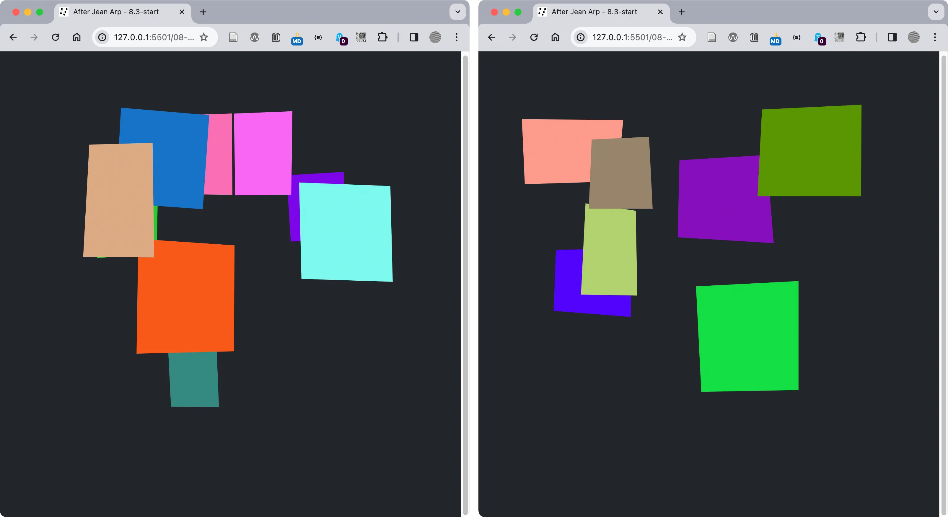 Multi-colored polygons on a dark background.