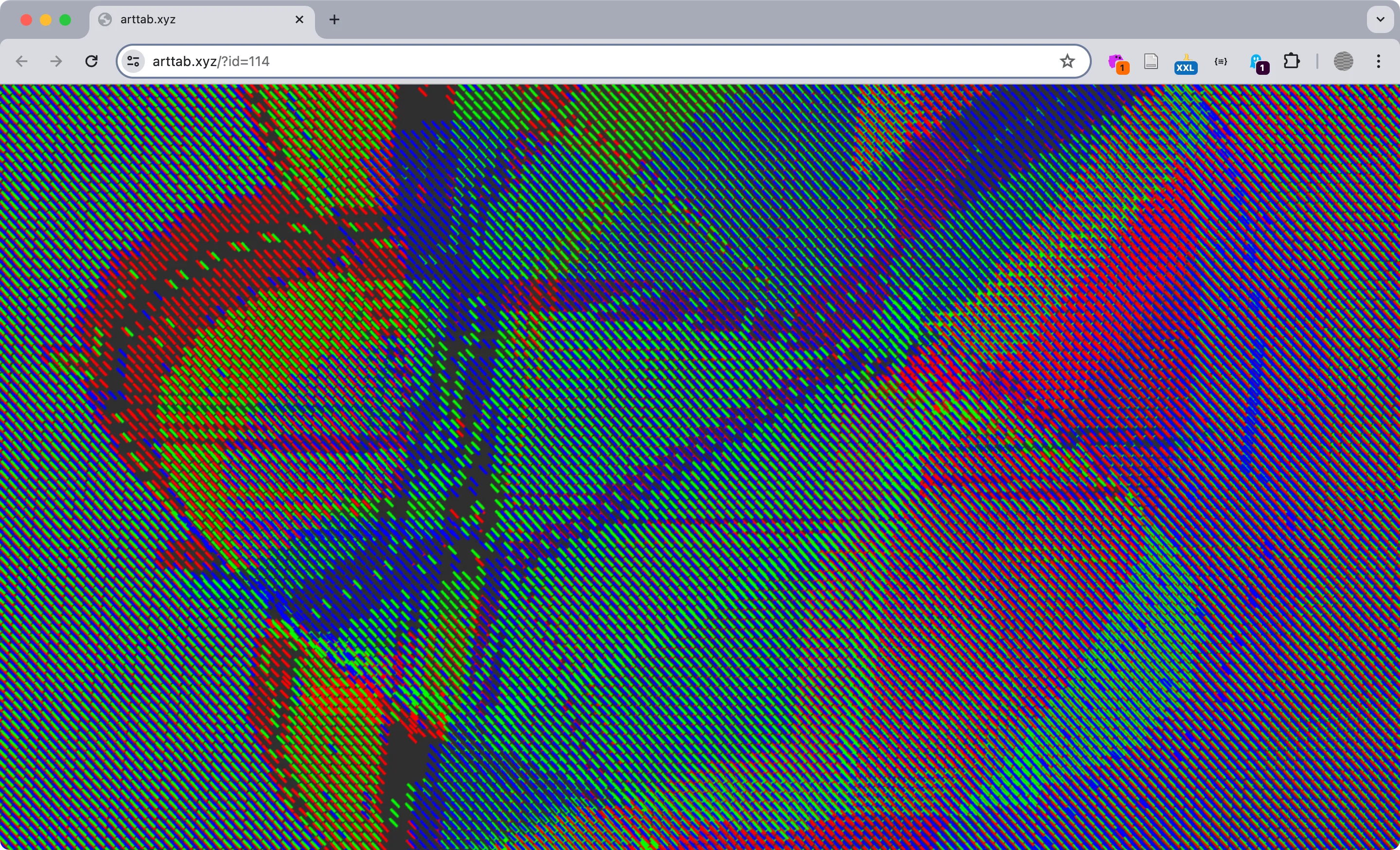 Screenshot of an artful browser filled with patterning, contrasting colors, and fluid, organic shapes.