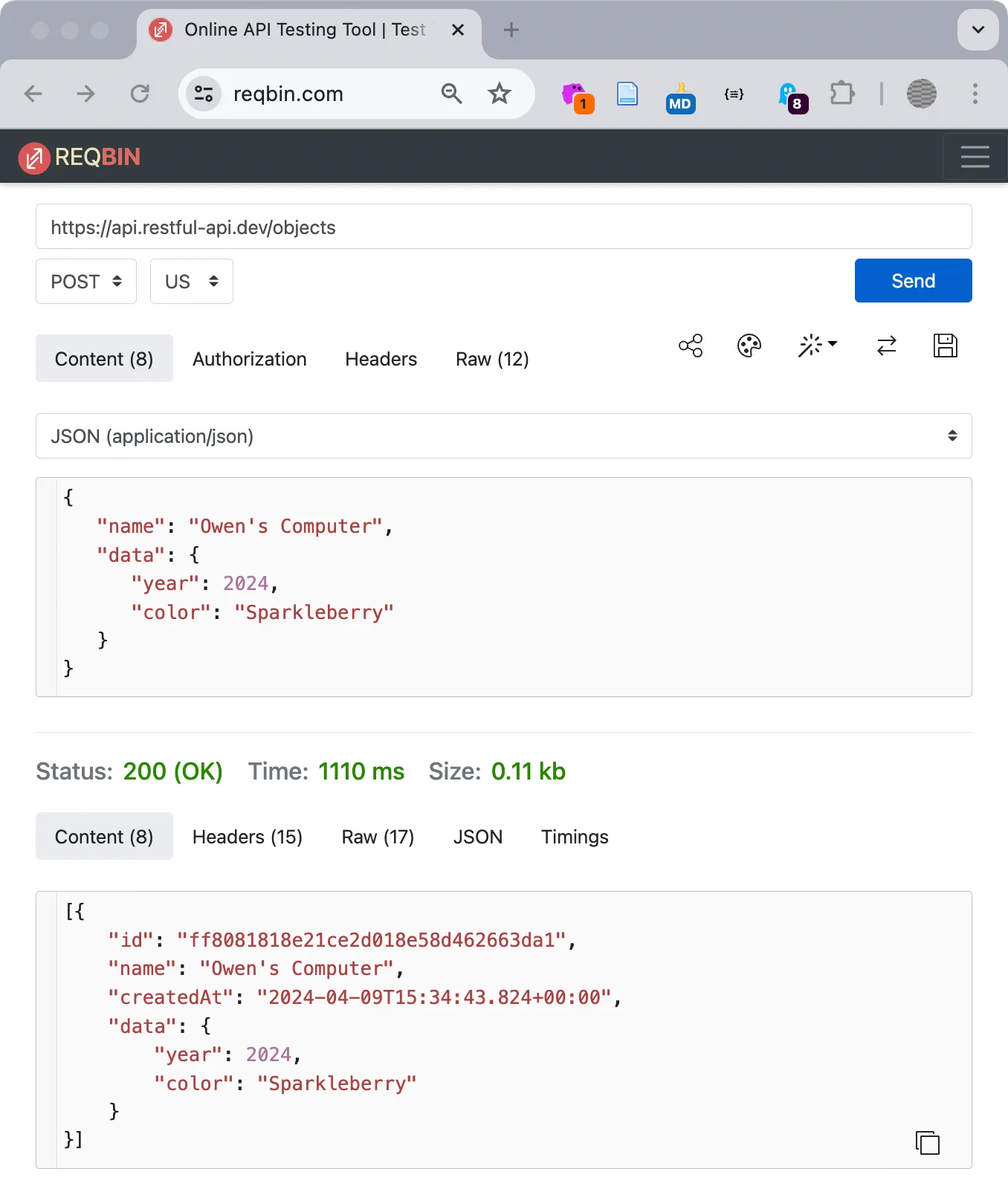 Screenshot of POST results include an id.