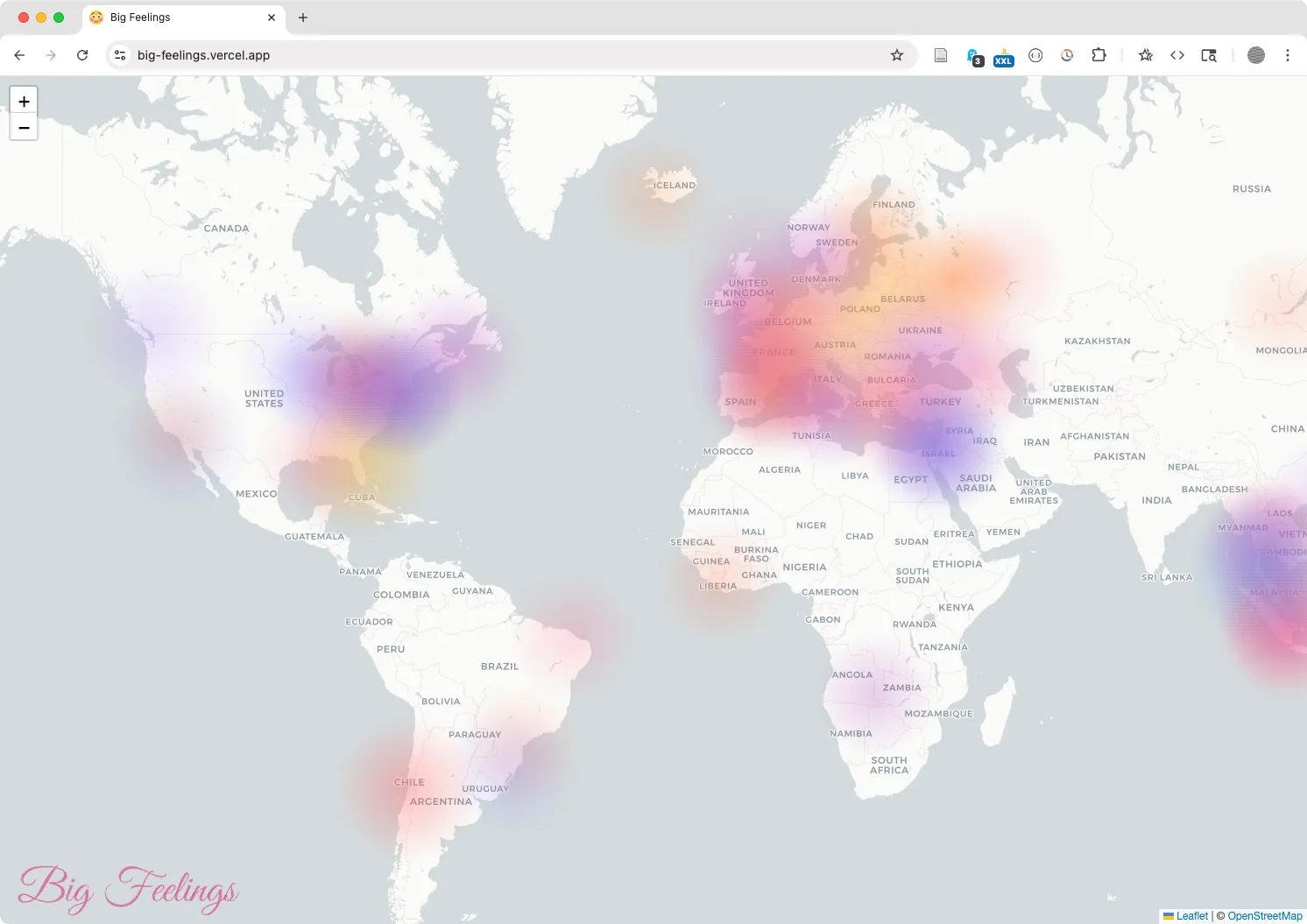 Screenshot of the Big Feelings web page.